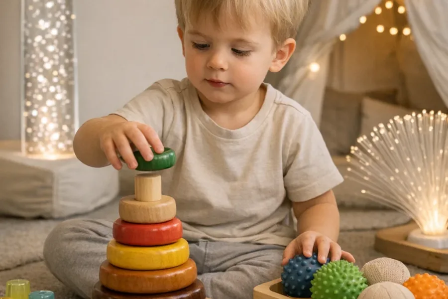 Combining sensory exploration with other developmental skills