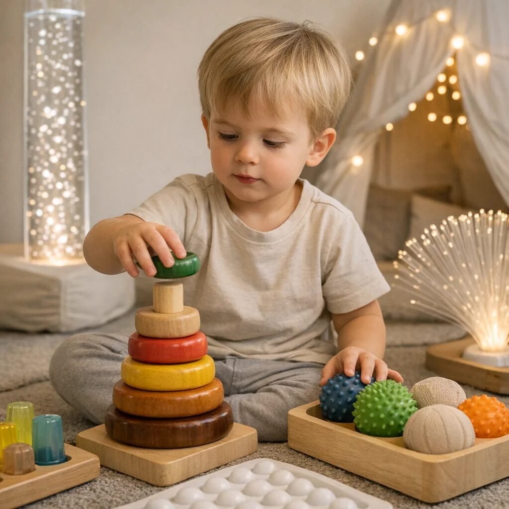 Combining sensory exploration with other developmental skills