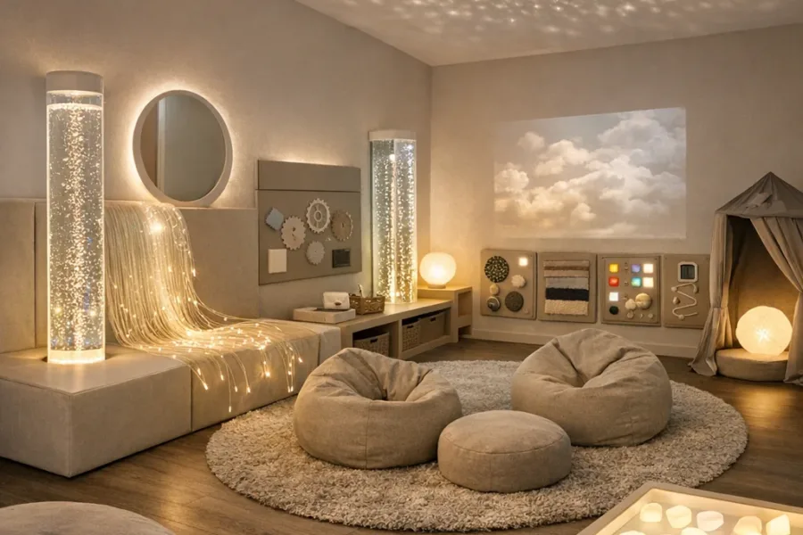 What are the key features of an effective sensory room?