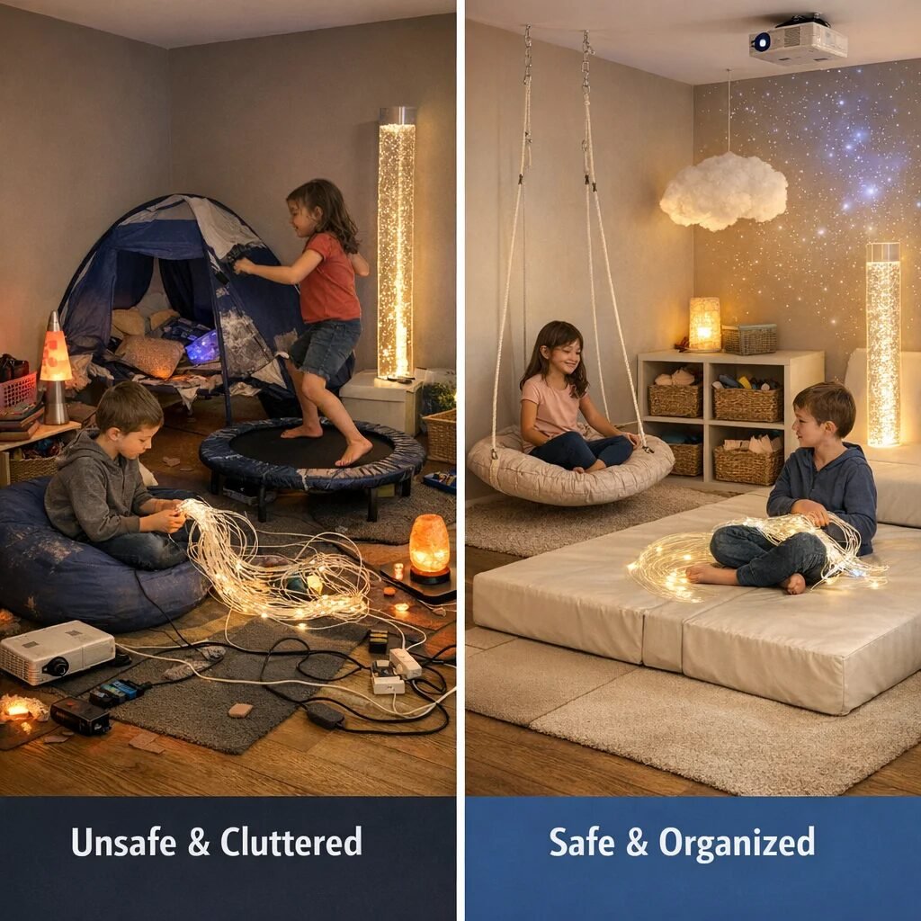 What are common safety mistakes in sensory rooms?