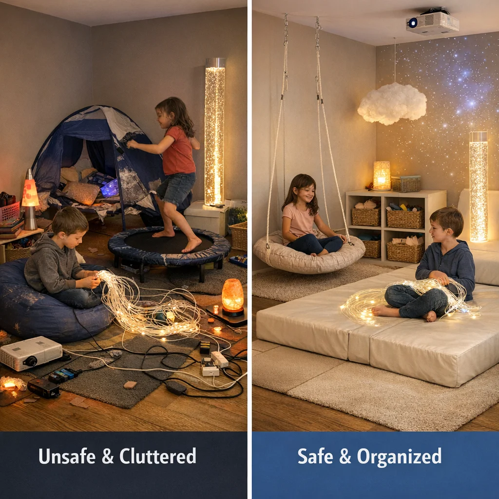 What are common safety mistakes in sensory rooms?